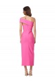 Best Sleeveless Midi Length One Shoulder Sheath Fuchsia Evening Dress UK