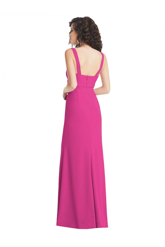 Best Sleeveless Low Back Long Square Neck Trumpet Stretch Crepe Maxi Evening Dress UK