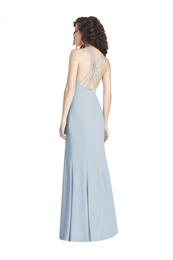 Best Sleeveless Open Back Long Halter Neck Trumpet Semi Formal Evening Dress UK