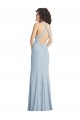 Best Sleeveless Open Back Long High Neck Trumpet Light Sky Blue Maxi Evening Dress UK