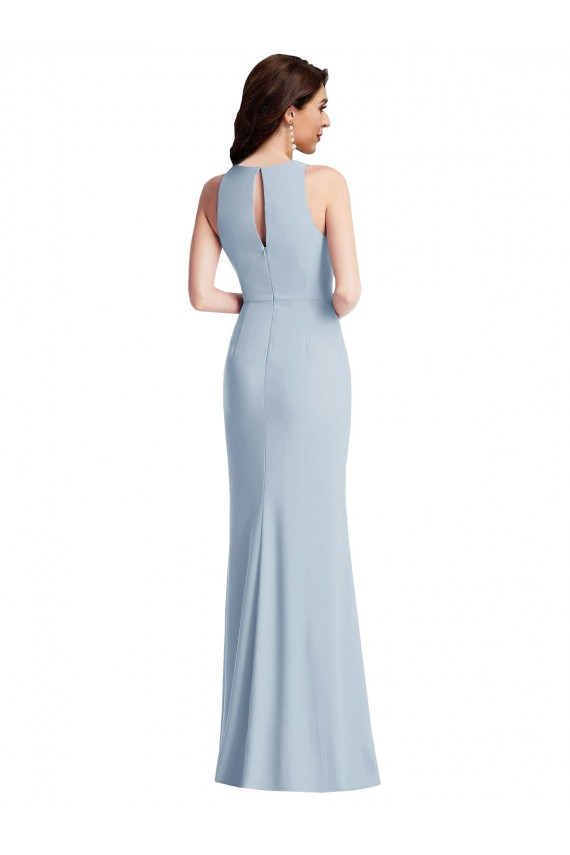 Best Sleeveless Long Halter Neck Trumpet Light Sky Blue Maxi Evening Dress UK