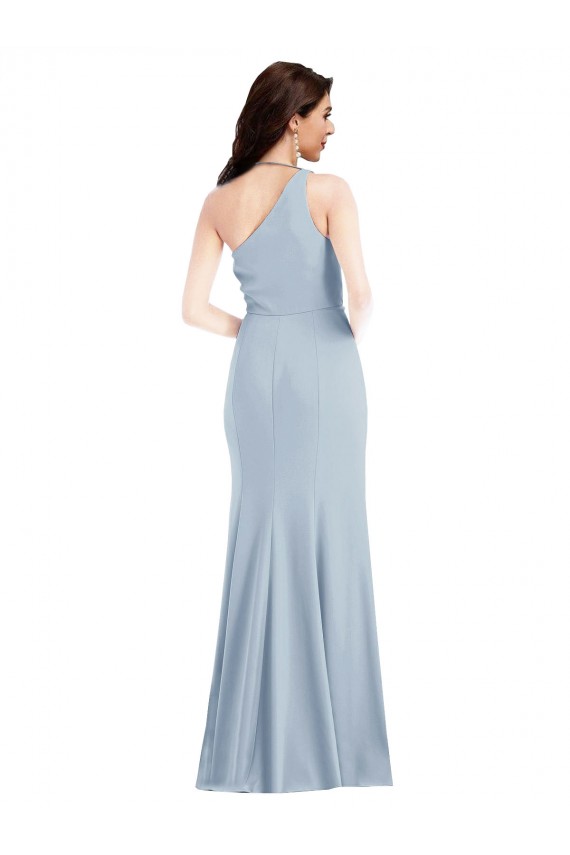 Best Sleeveless Long One Shoulder Trumpet Light Sky Blue Maxi Evening Dress UK