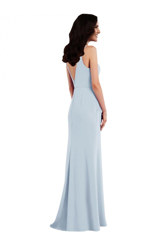 Best Sleeveless V-Back Long V-Neck Trumpet Stretch Crepe Maxi Evening Dress UK