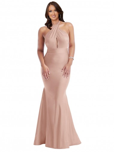 Best Sleeveless Open Back Long Halter Neck Mermaid Plus Size Evening Dress UK