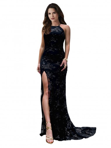 Best Sleeveless Open Back Long High Neck Mermaid Black Sexy Evening Dress UK