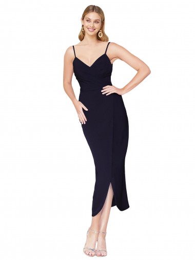 Best Sleeveless V-Back Knee Length High Neck Mermaid Stretch Crepe Evening Dress UK