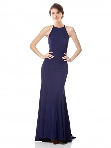 Best Sleeveless Long High Neck Mermaid Crepe Evening Dress UK