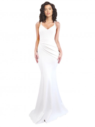 Best Sleeveless Low Back Long High Neck Mermaid White Sexy Evening Dress UK