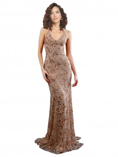 Best Sleeveless Open Back Long High Neck Mermaid Rose Gold Evening Dress UK