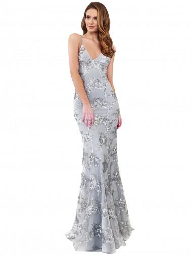 Best Sleeveless Open Back Long High Neck Mermaid Stretch Crepe & Sequin Tulle Evening Dress UK