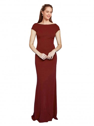 Best Cap Sleeves Keyhole Back Long Round Neck Mermaid Evening Dress UK