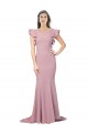 Best Flutter Sleeves V-Back Sweep Train Round Neck Mermaid Evening Dress UK