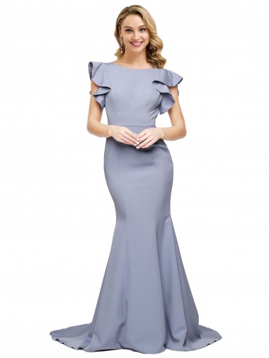 Best Sleeveless V-Back Sweep Train Round Neck Mermaid Evening Dress UK