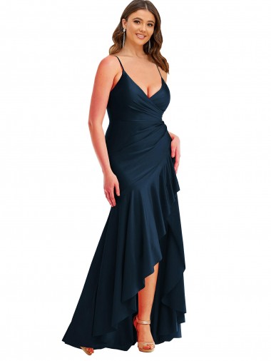 Best Sleeveless Long Spaghetti Straps Mermaid Plus Size Evening Dress UK