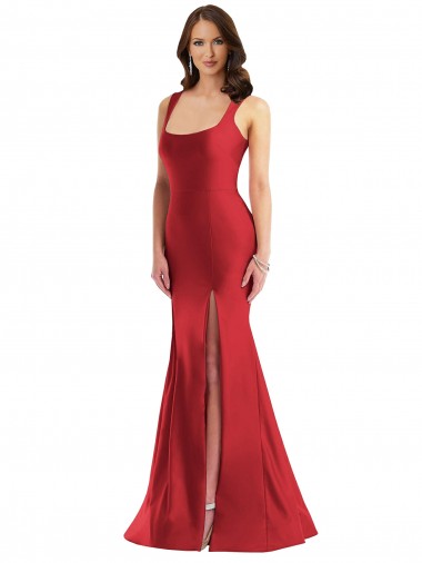 Best Sleeveless Long Square Neck Mermaid Plus Size Evening Dress UK