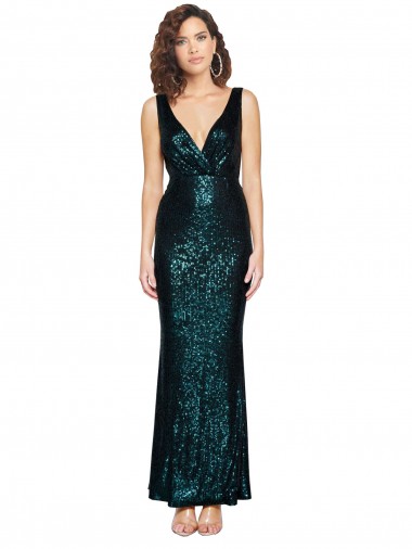 Best Sleeveless Long V-Neck Mermaid Sequin Evening Dress UK