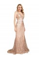 Best Sleeveless V-Back Long V-Neck Mermaid Sparkling Sequin Plus Size Evening Dress UK