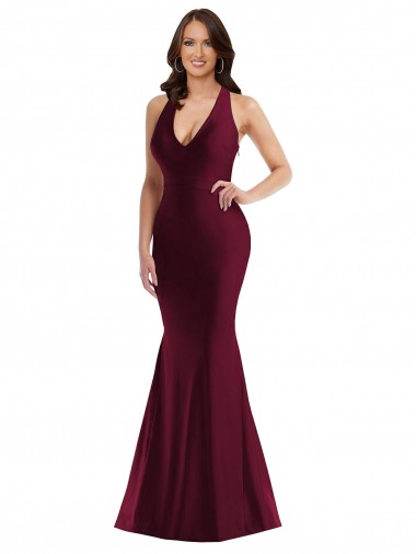 Best Sleeveless Open Back Long V-Neck Mermaid Sexy Plus Size Evening Dress UK