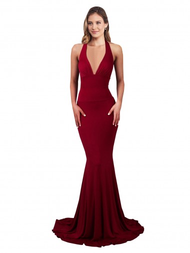 Best Sleeveless Open Back Long V-Neck Mermaid Spandex Sexy Evening Dress UK