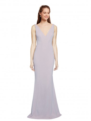 Best Sleeveless Keyhole Back Long V-Neck Mermaid Arctic Lilac Evening Dress UK