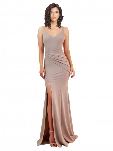 Best Sleeveless Low Back Long V-Neck Mermaid Stretch Crepe Sexy Evening Dress UK