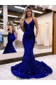 Best Sleeveless Court Train V-Neck Mermaid Evening Dress UK