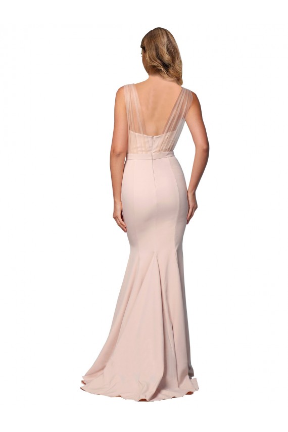 Best Sleeveless Low Back Long Sweetheart Sheath Stretch Crepe & Tulle Evening Dress UK