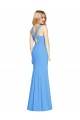 Best Sleeveless Keyhole Back Long V-Neck Trumpet Peacock Blue Semi Formal Evening Dress UK