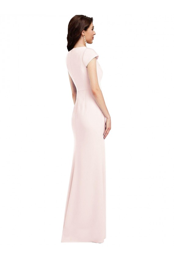 Best Cap Sleeves Long V-Neck A-Line Stretch Crepe Evening Dress UK