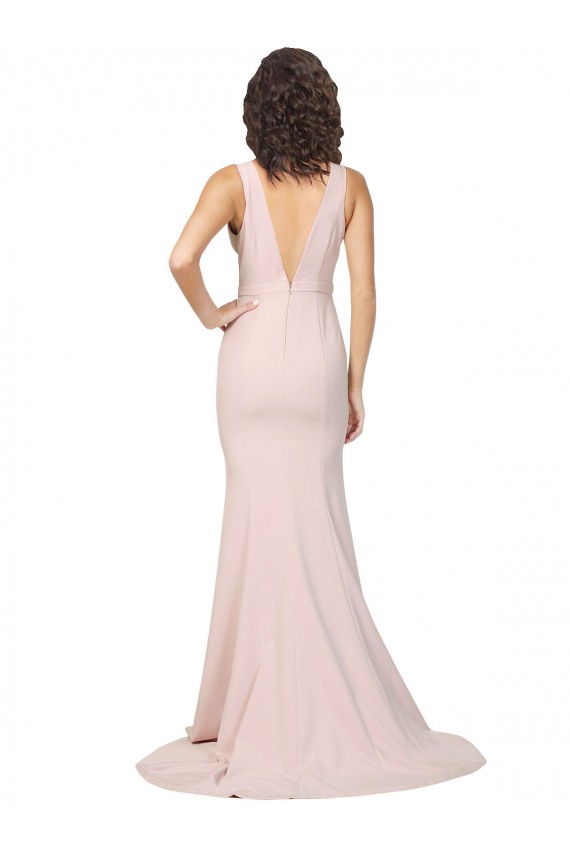 Best Sleeveless V-Back Sweep Train V-Neck Sheath Sexy Evening Dress UK