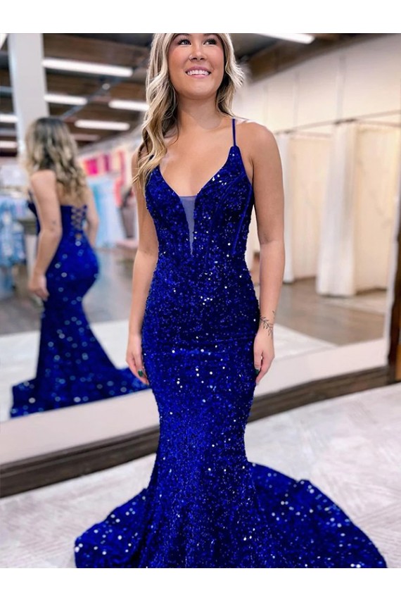 Best Sleeveless Court Train V-Neck Mermaid Evening Dress UK