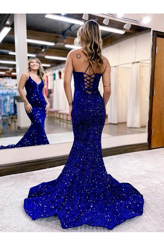 Best Sleeveless Court Train V-Neck Mermaid Evening Dress UK