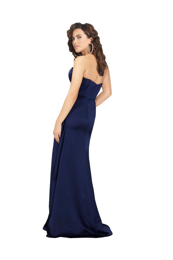 Best Sleeveless Long Strapless A-Line Silky Satin Evening Dress UK