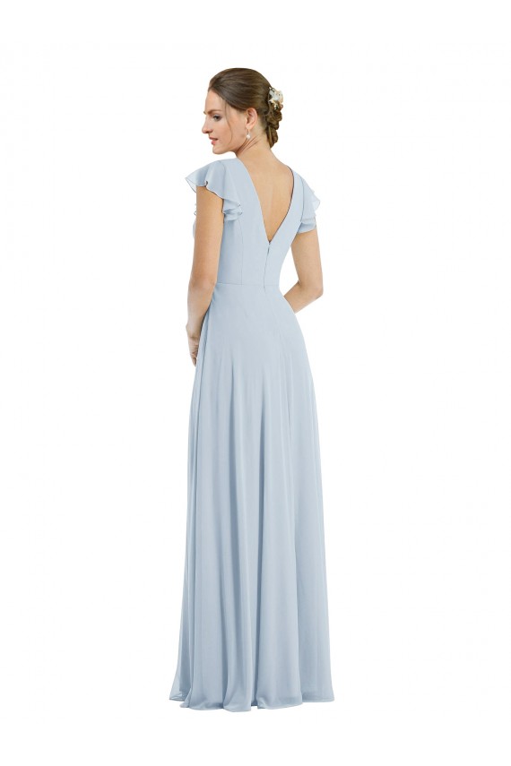 Best Flutter Sleeves V-Back Long Bateau Neck A-Line Maxi Evening Dress UK