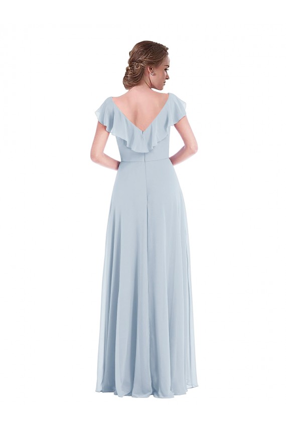 Best Sleeveless V-Back Long V-Neck A-Line Soft Chiffon Maxi Evening Dress UK