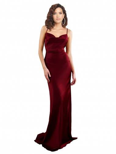 Best Sleeveless Open Back Long Cowl Neck Sheath Silky Satin Evening Dress UK