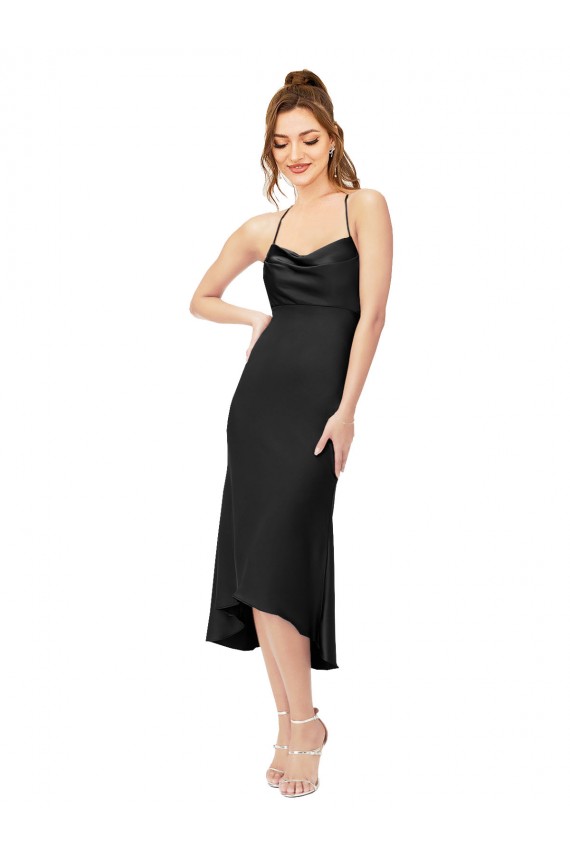 Best Sleeveless Open Back Midi Length Cowl Neck Sheath Silky Satin Sexy Evening Dress UK