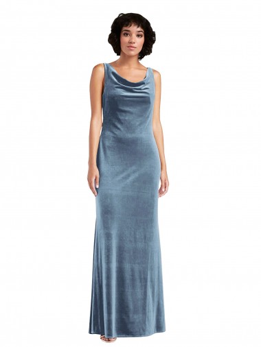 Best Sleeveless V-Back Long Cowl Neck Sheath Maxi Evening Dress UK