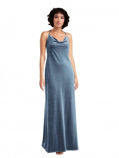 Best Sleeveless V-Back Long Cowl Neck Sheath Maxi Evening Gown UK