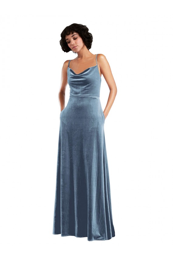 Best Sleeveless Open Back Long Cowl Neck Sheath Maxi Evening Dress UK