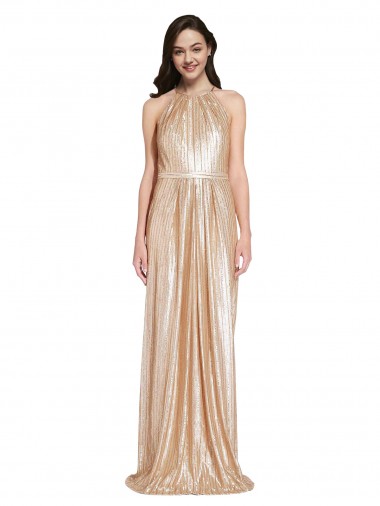 Best Sleeveless Long High Neck Sheath Sequin Evening Dress UK