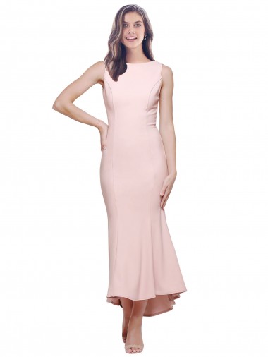 Best Sleeveless Low Back Midi Length High Neck Sheath Evening Dress UK