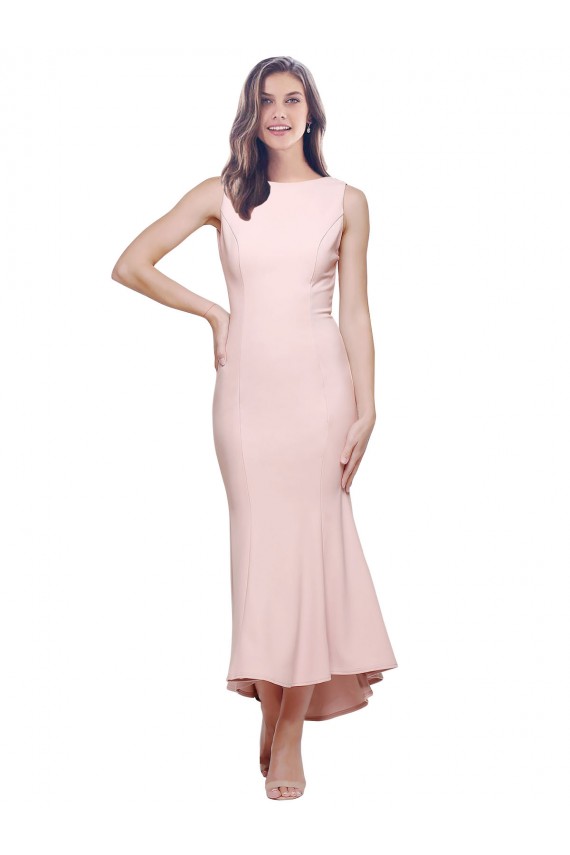 Best Sleeveless Low Back Midi Length High Neck Sheath Evening Dress UK