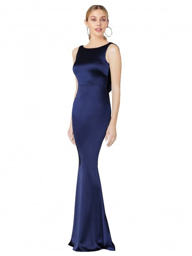 Best Sleeveless Low Back Long High Neck Sheath Stretch Satin Evening Dress UK