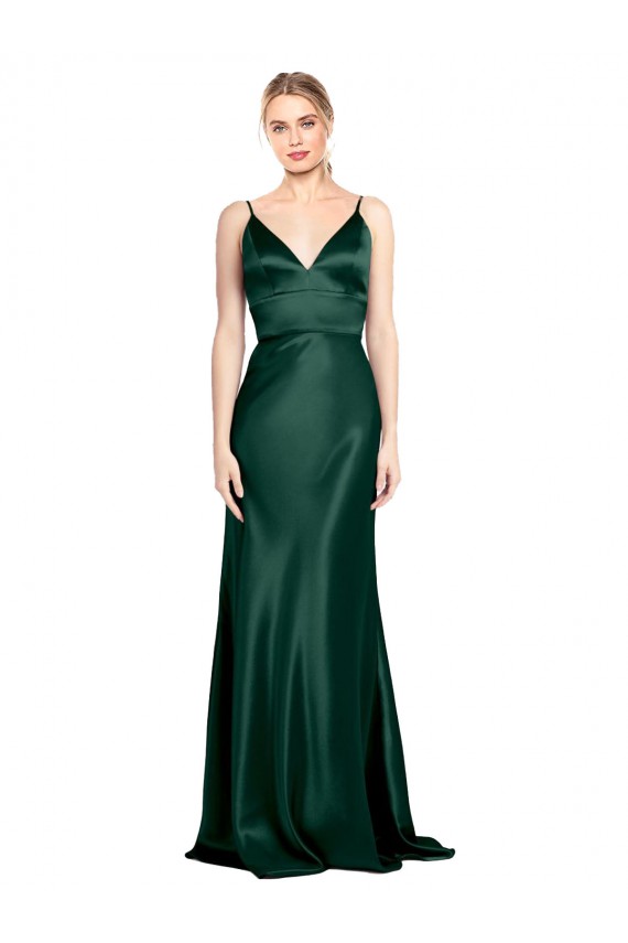 Best Sleeveless V-Back Long High Neck Sheath Stretch Satin Evening Dress UK