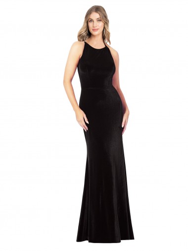 Best Sleeveless Open Back Long Jewel Neck Sheath Evening Dress UK