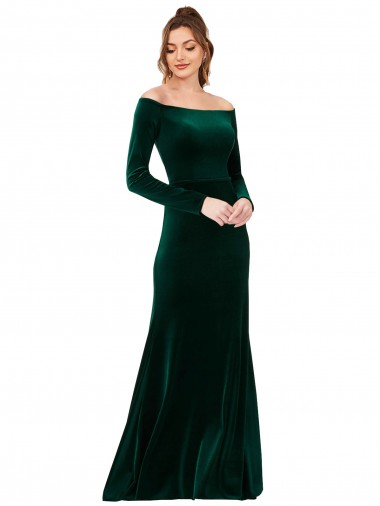 Best Long Sleeves Long Off the Shoulder Sheath Evening Dress UK