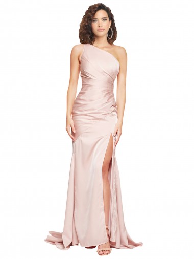 Best Sleeveless Long One Shoulder Sheath Pink Sexy Evening Dress UK