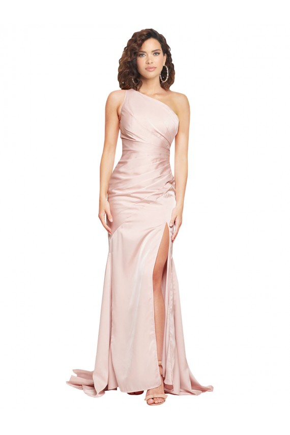 Best Sleeveless Long One Shoulder Sheath Pink Sexy Evening Dress UK