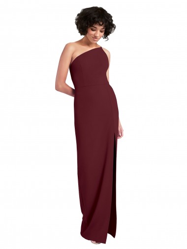 Best Sleeveless Long One Shoulder Sheath Burgundy Gold Evening Dress UK